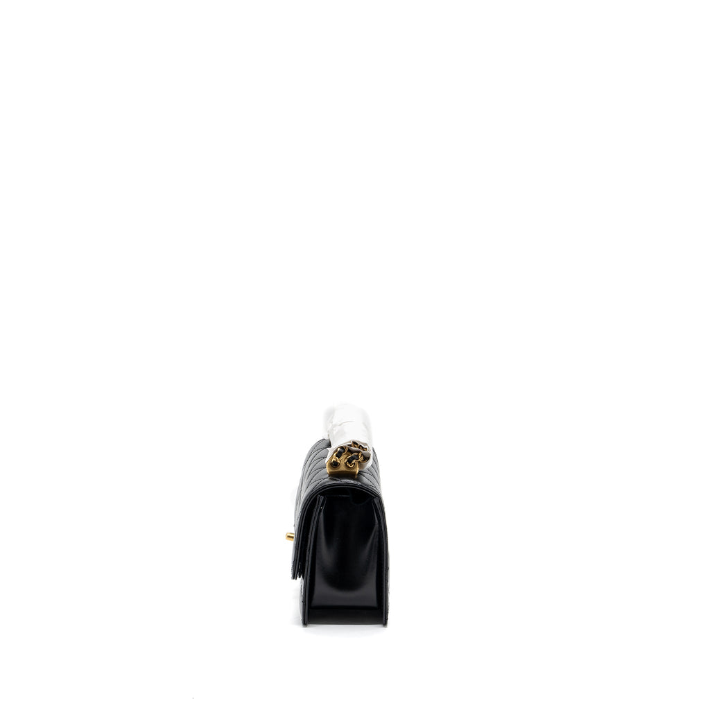 CHANEL 24C GOLD CRUSH MINI FLAP BAG CALFSKIN BLACK GHW (MICROCHIP)