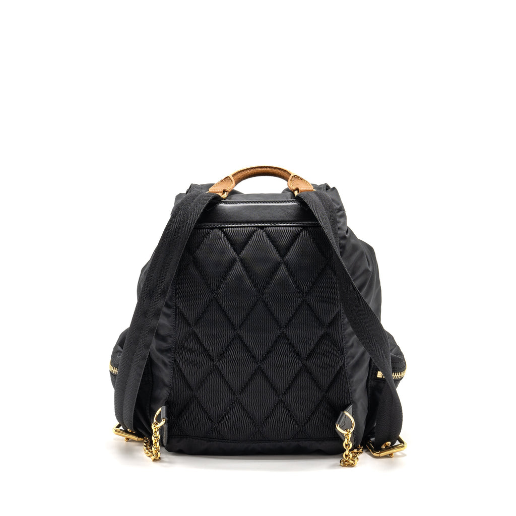 BURBERRY MEDIUM RUCKSACK BACKPACK NYLON BLACK/CARAMEL GHW
