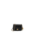 CHANEL PEARL CRUSH MINI SQUARE FLAP BAG LAMBSKIN BLACK BRUSHED GHW (MICROCHIP)