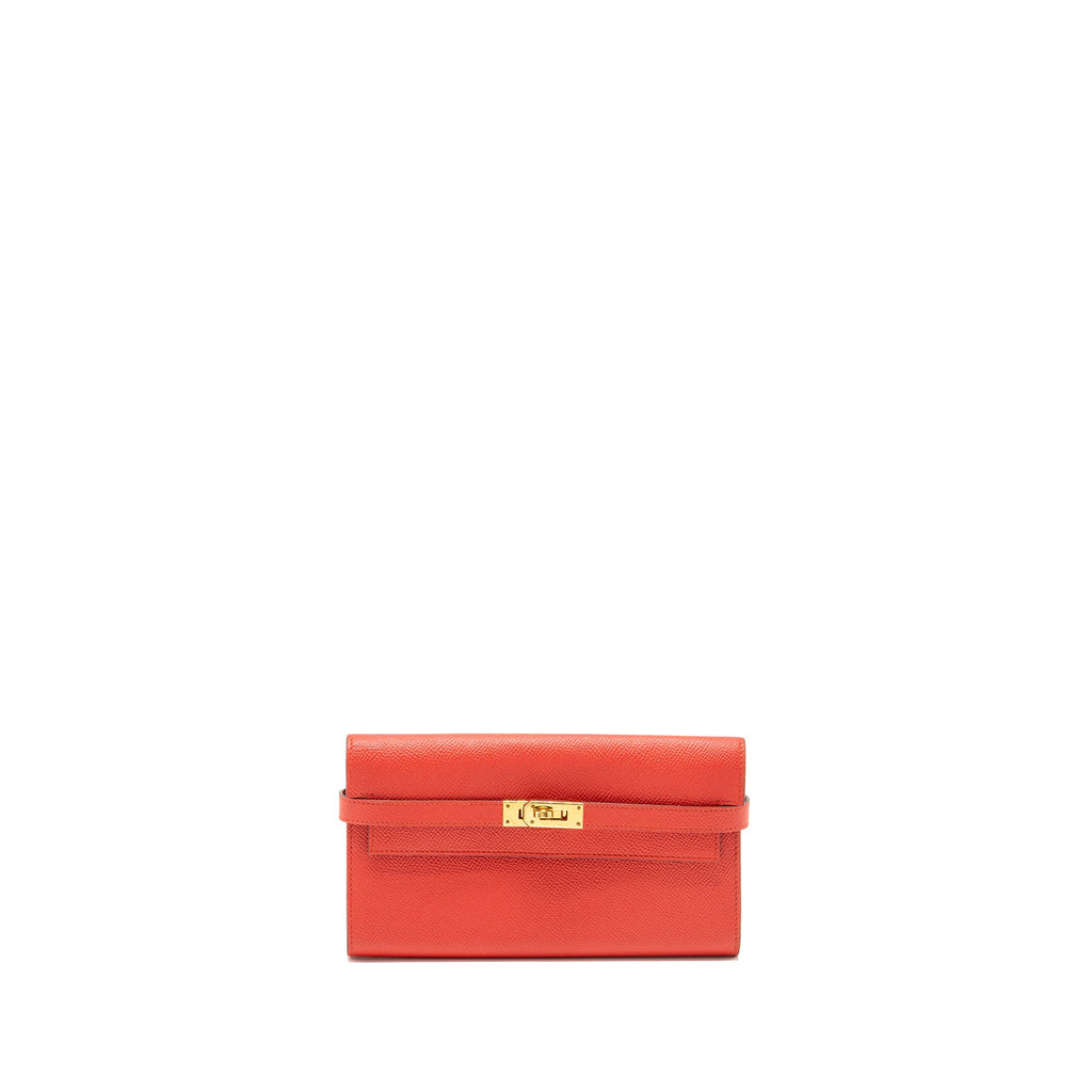 HERMES KELLY LONG WALLET EPSOM ROUGE TOMATE GHW