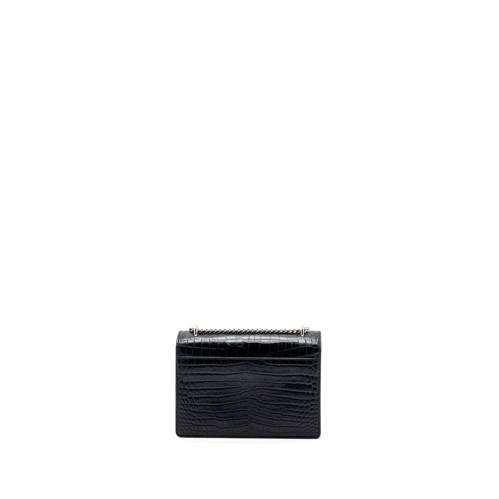 SAINT LAURENT/YSL MINI SUNSET BAG CROCODILE-EMBOSSED CALFSKIN NAVY SHW