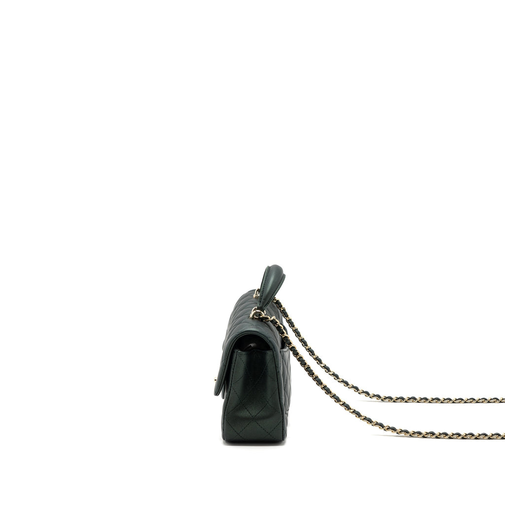 CHANEL TOP HANDLE MINI RECTANGULAR FLAP BAG LAMBSKIN DARK GREEN LGHW (MICROCHIP)