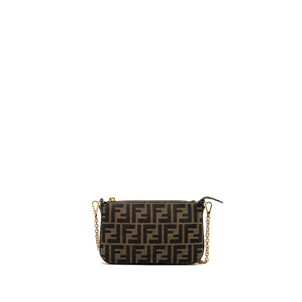 FENDI BAGUETTE POUCH BROWN JACQUARD FF FABRIC GHW