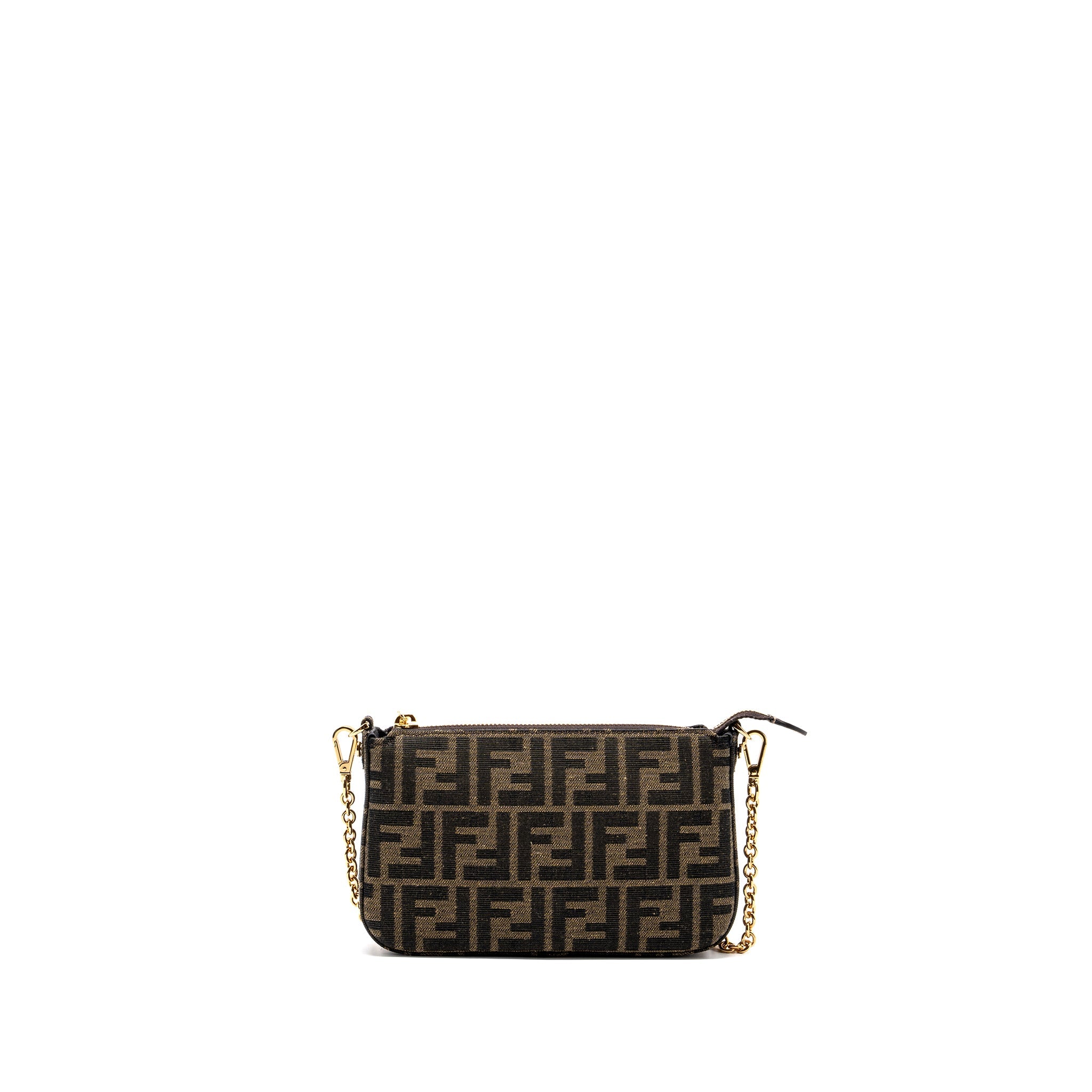 FENDI BAGUETTE POUCH BROWN JACQUARD FF FABRIC GHW