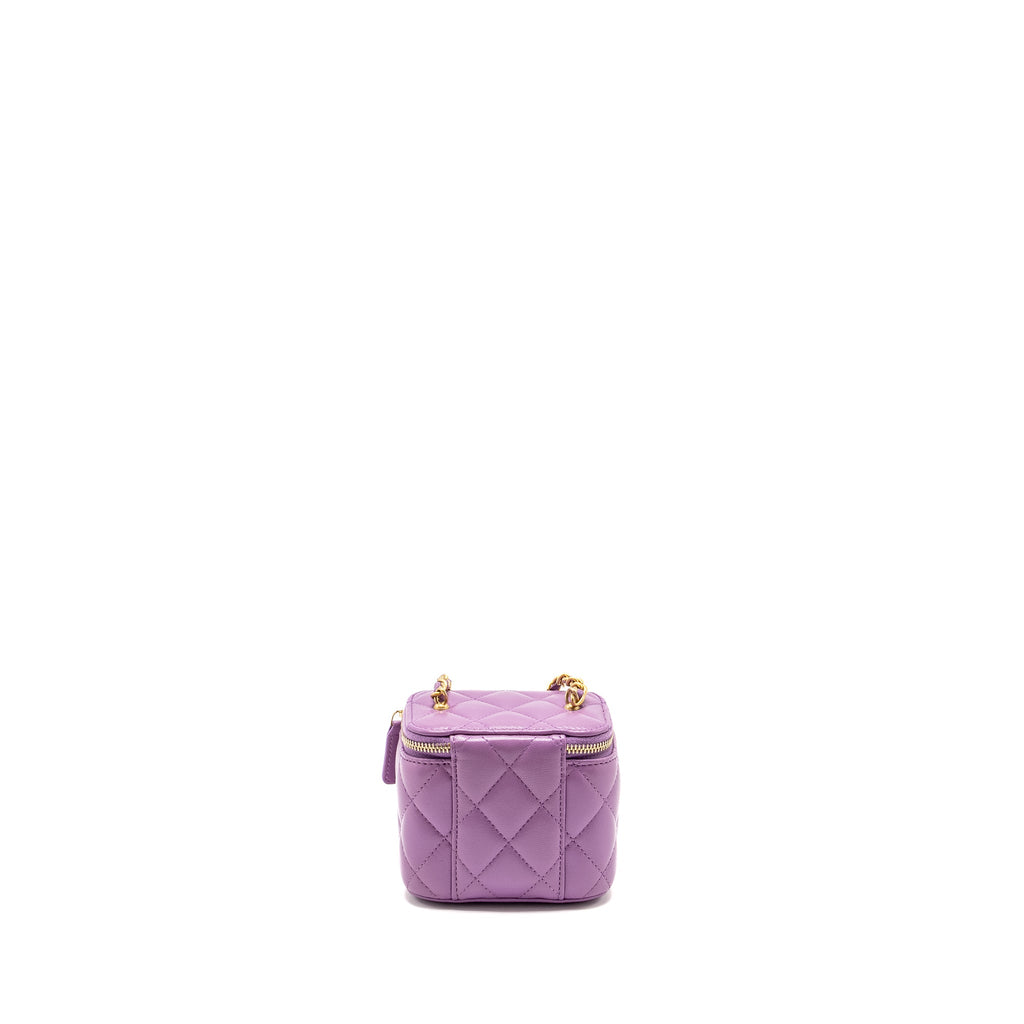 CHANEL PEARL CRUSH MINI VANITY WITH CHAIN LAMBSKIN PURPLE GHW