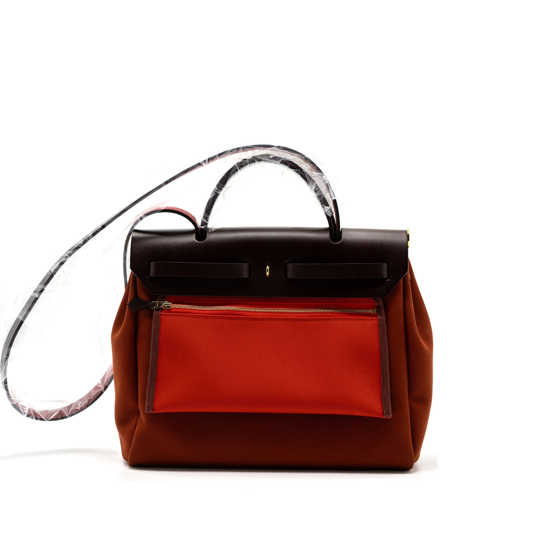 HERMES HERBAG ZIP 31 BAG CANVAS / HUNTER LEATHER CUVIER / ORANGE MECANO/ ROUGE SELLIER GHW