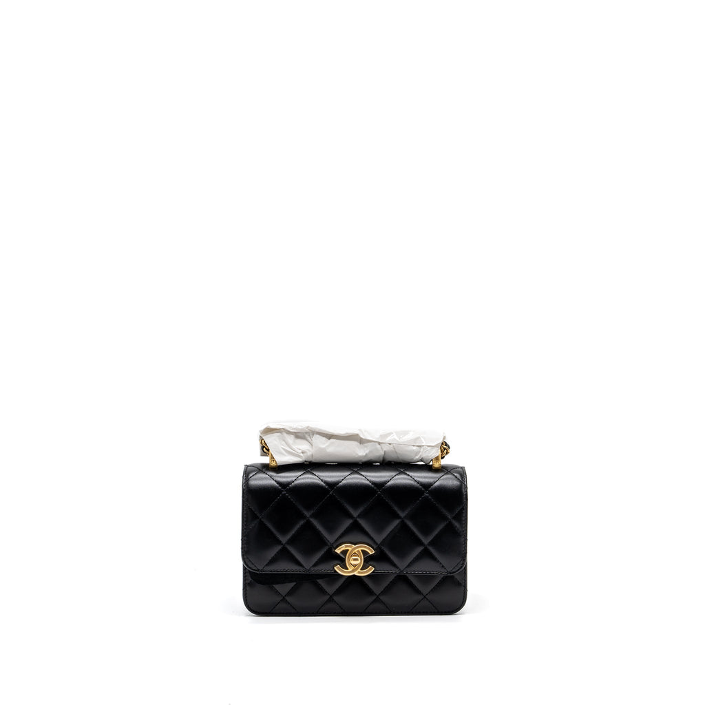 CHANEL 24C GOLD CRUSH MINI FLAP BAG CALFSKIN BLACK GHW (MICROCHIP)