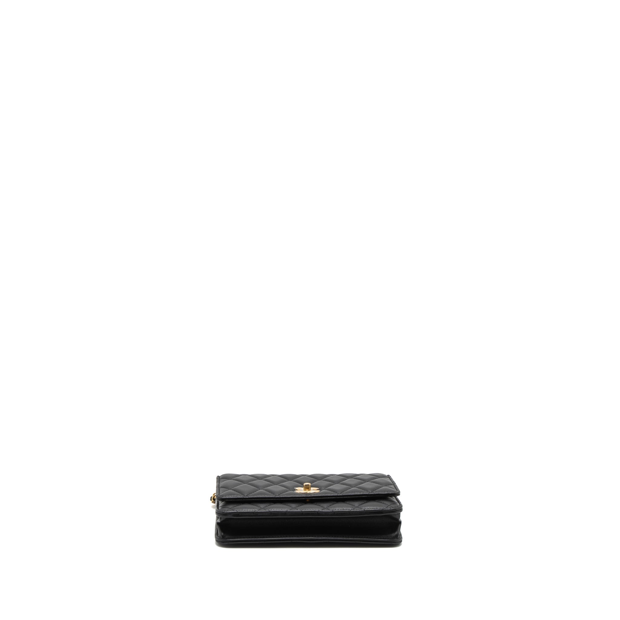 CHANEL PEARL CRUSH WALLET ON CHAIN LAMBSKIN BLACK GHW (MICROCHIP)