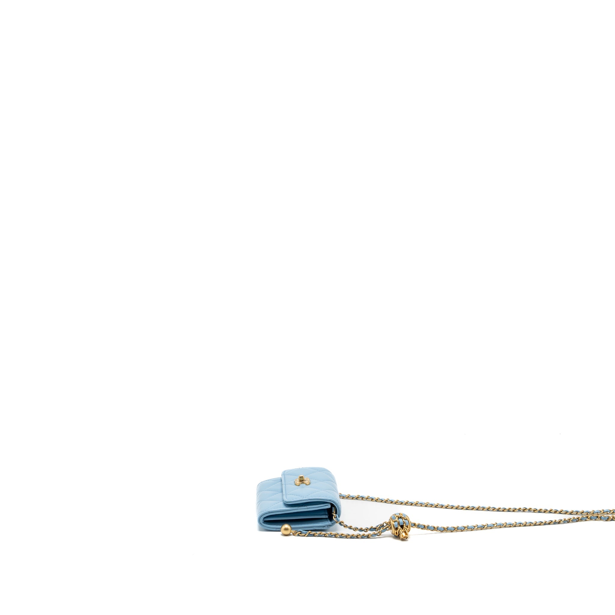 CHANEL PEARL CRUSH MINI FLAP WALLET WITH CHAIN LAMBSKIN BLUE GHW
