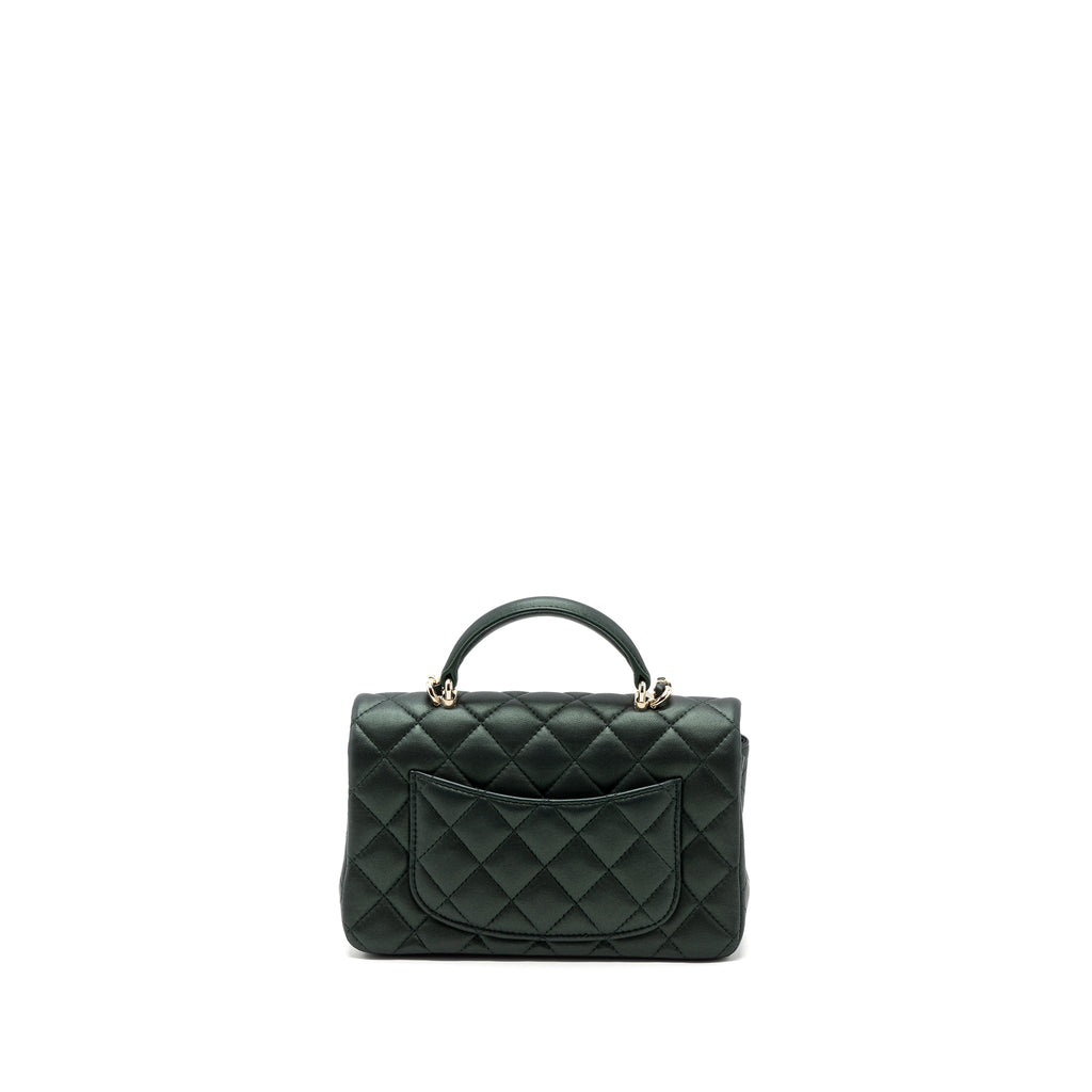 CHANEL TOP HANDLE MINI RECTANGULAR FLAP BAG LAMBSKIN DARK GREEN LGHW (MICROCHIP)