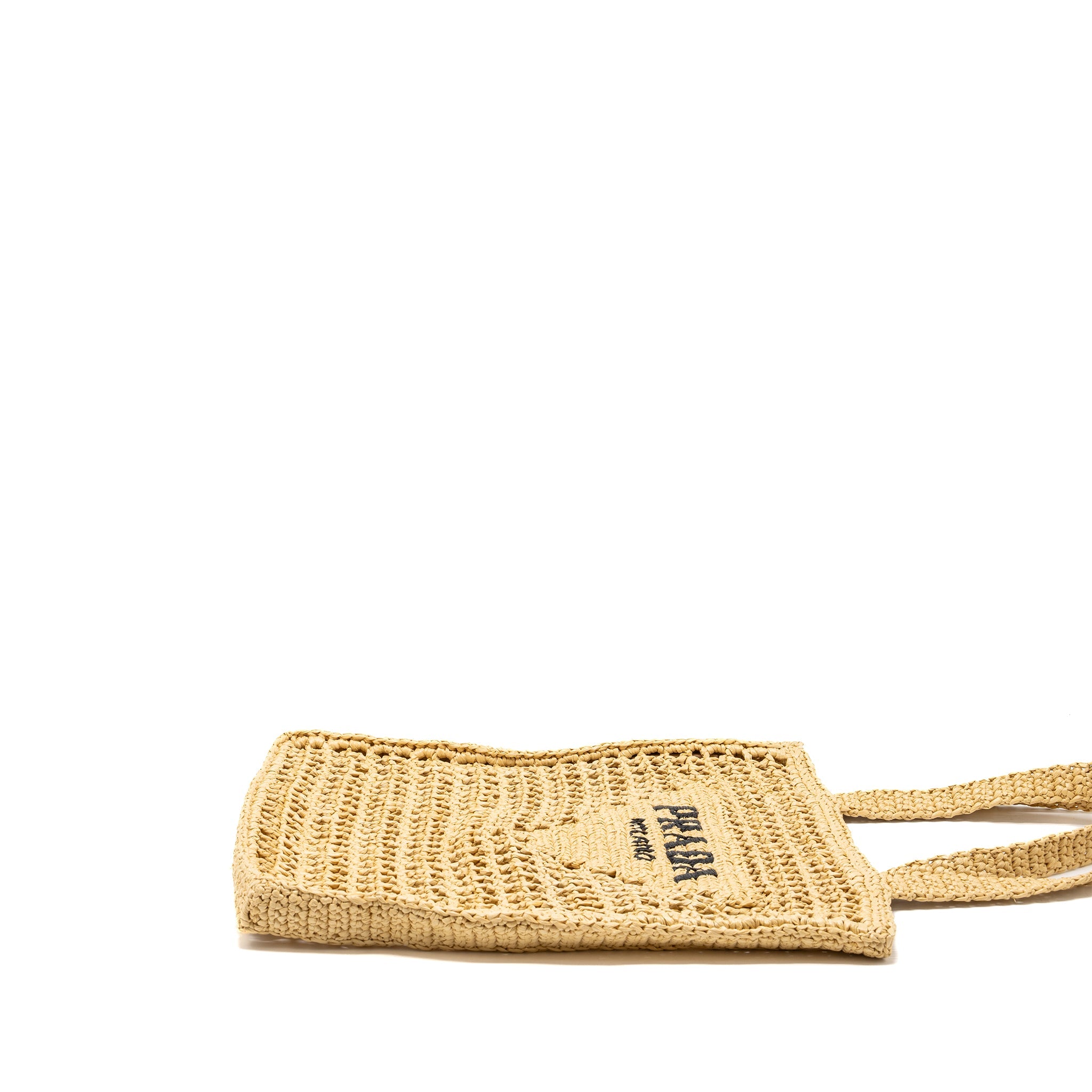 PRADA CROCHET TOTE BAG RAFFIA TAN