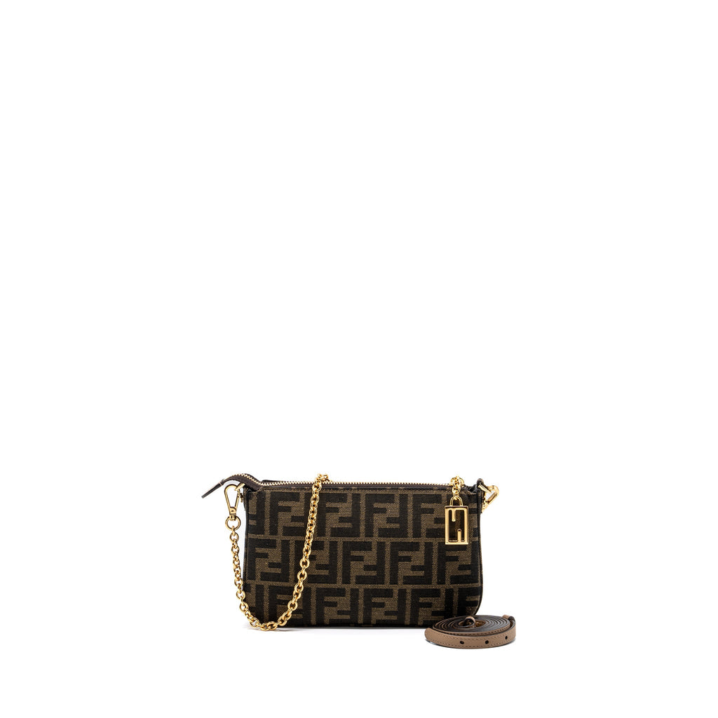 FENDI BAGUETTE POUCH BROWN JACQUARD FF FABRIC GHW