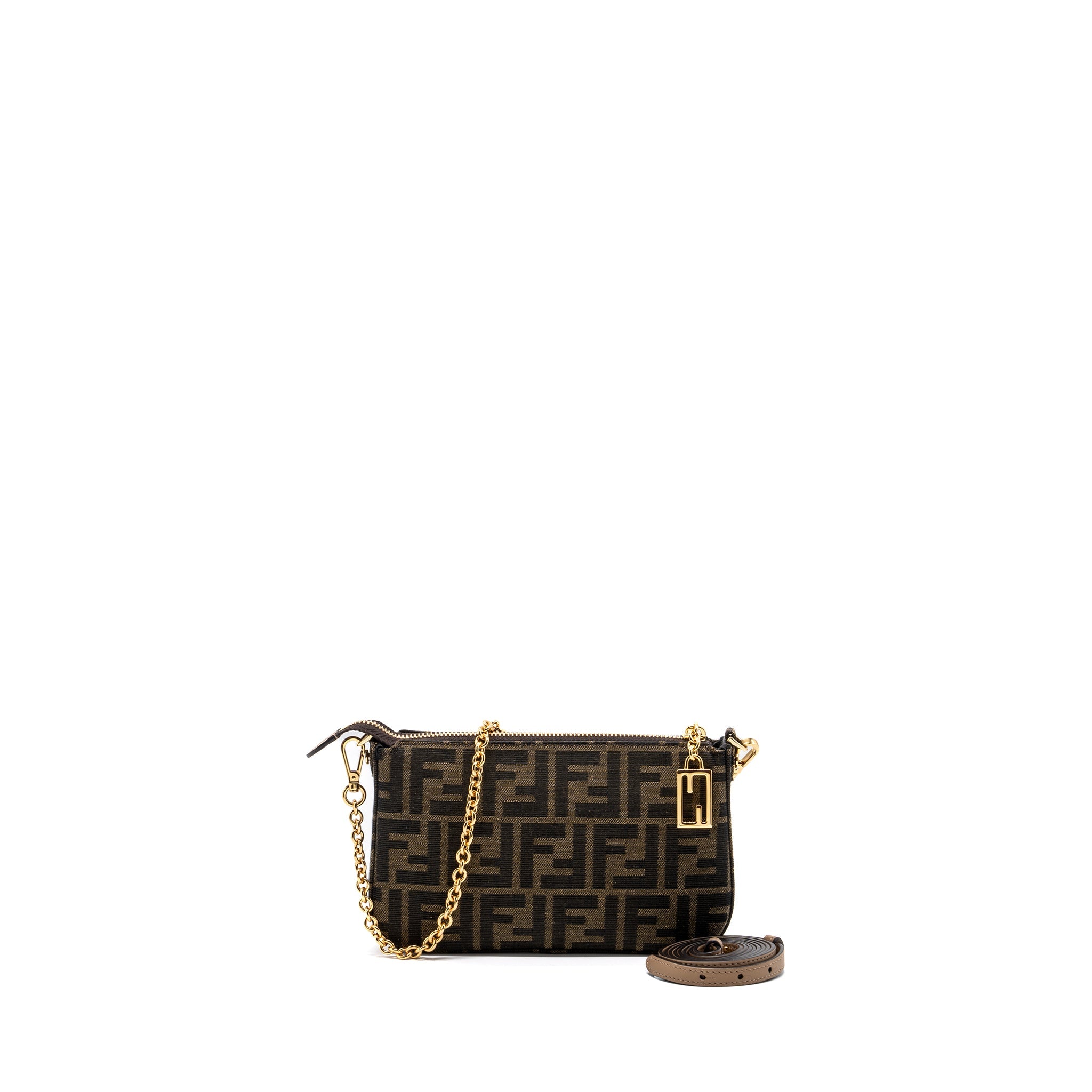 FENDI BAGUETTE POUCH BROWN JACQUARD FF FABRIC GHW