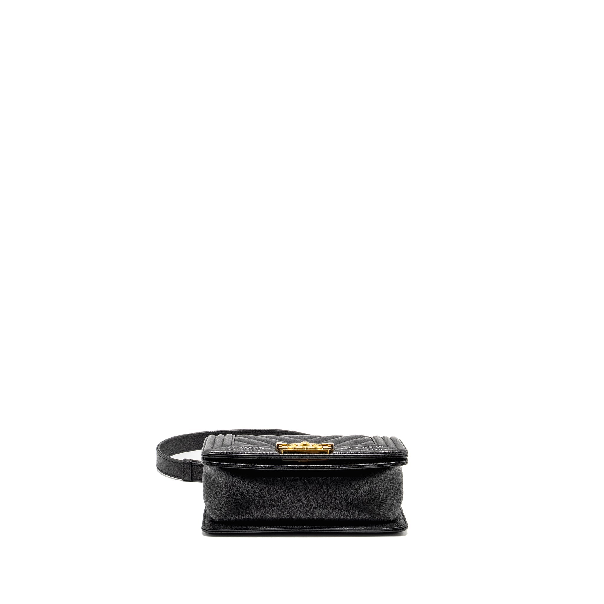 CHANEL CHEVRON SMALL BOY BAG CAVIAR BLACK GHW