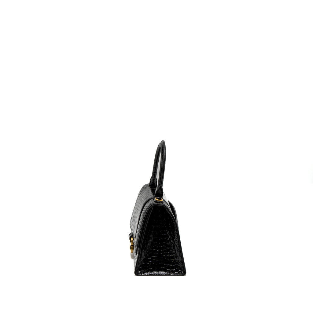BALENCIAGA SMALL HOURGLASS BAG CROC-EMBOSSED CALFSKIN BLACK GHW