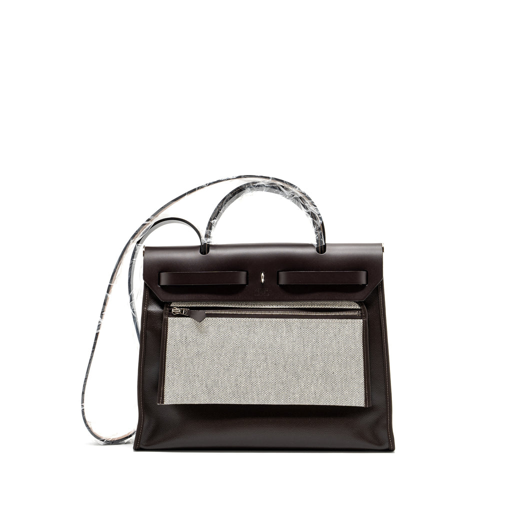HERMES HERBAG 31 ZIP BAG CANVAS / HUNTER EBENE / ECRU SHW