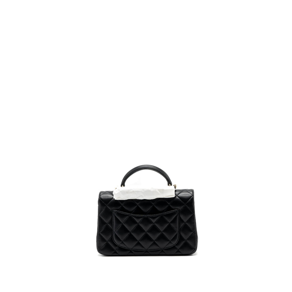 CHANEL TOP HANDLE MINI RECTANGULAR FLAP BAG LAMBSKIN BLACK LGHW (MICROCHIP )
