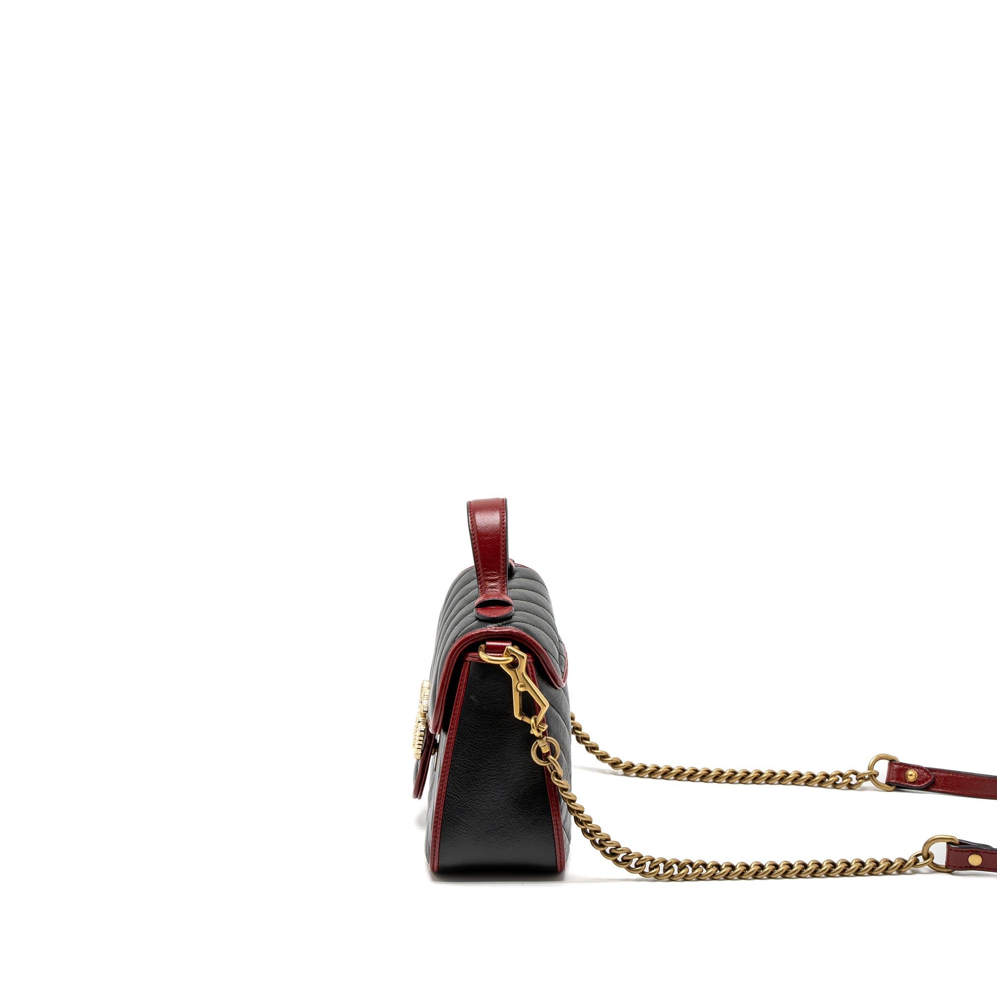 GUCCI GG MARMONT MINI TOP HANDLE BAG CALFSKIN BLACK/RED GHW