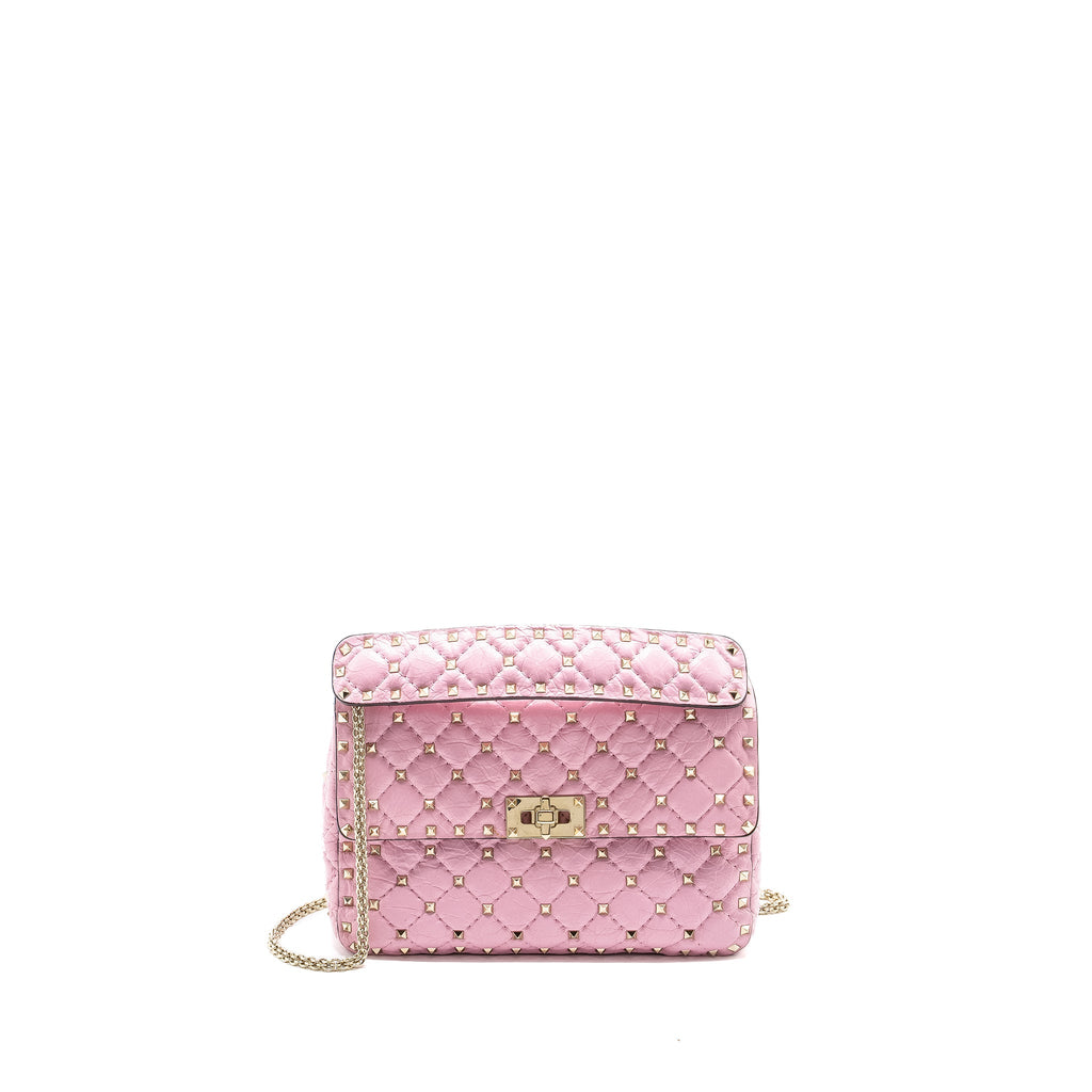 VALENTINO MEDIUM ROCKSTUD SPIKE BAG LEATHER PINK GHW