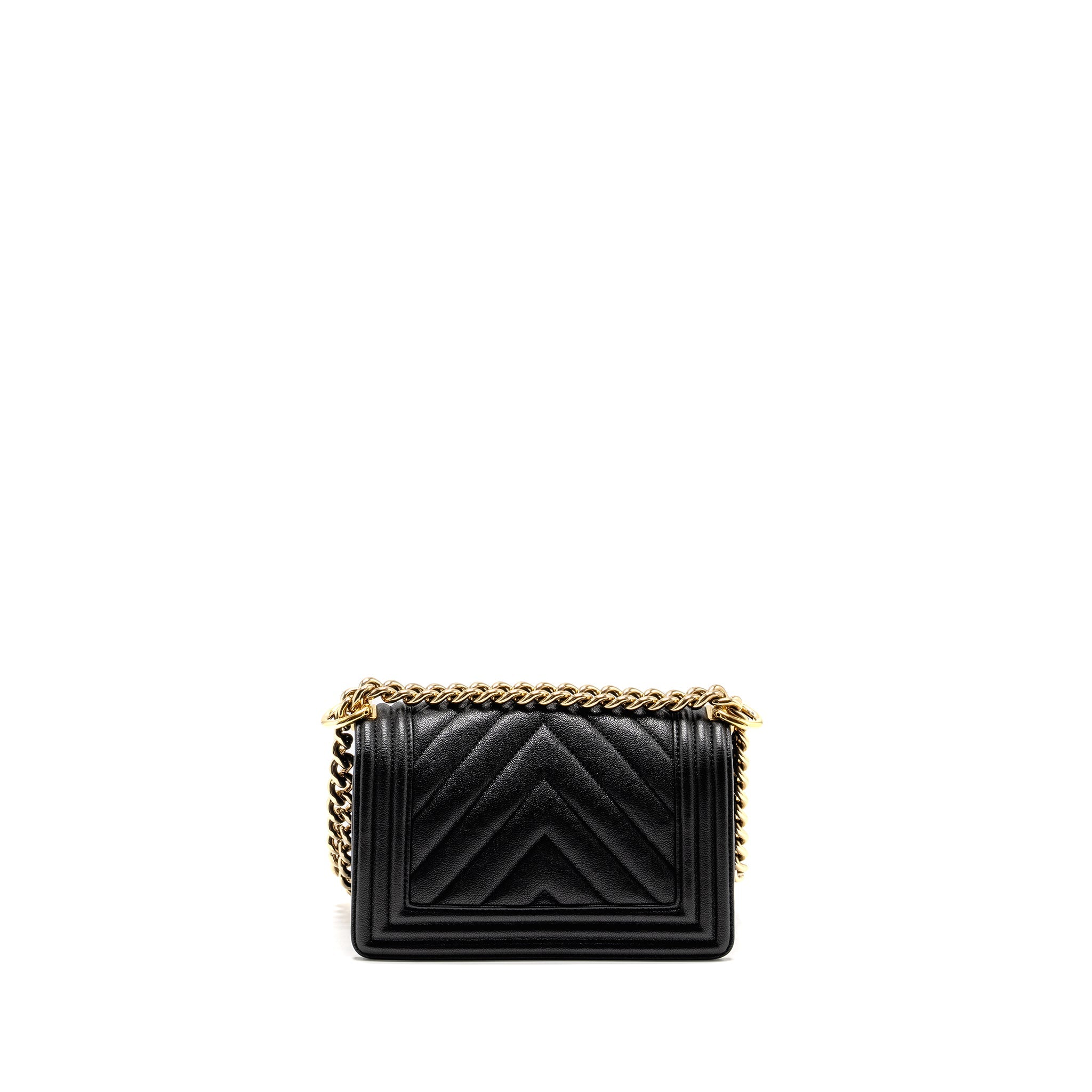 CHANEL CHEVRON SMALL BOY BAG CAVIAR BLACK GHW