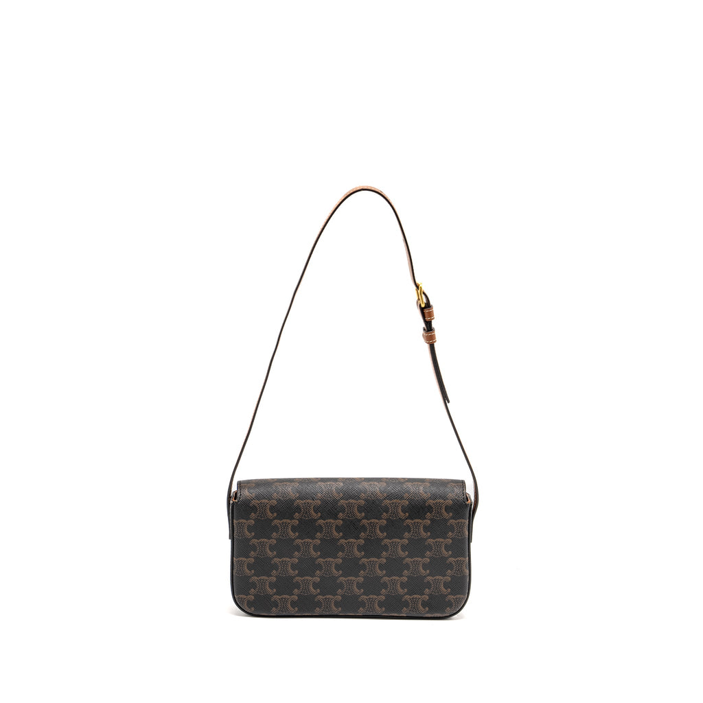 CELINE TRIOMPHE SHOULDER BAG TRIOMPHE CANVAS/CALFSKIN TAN GHW