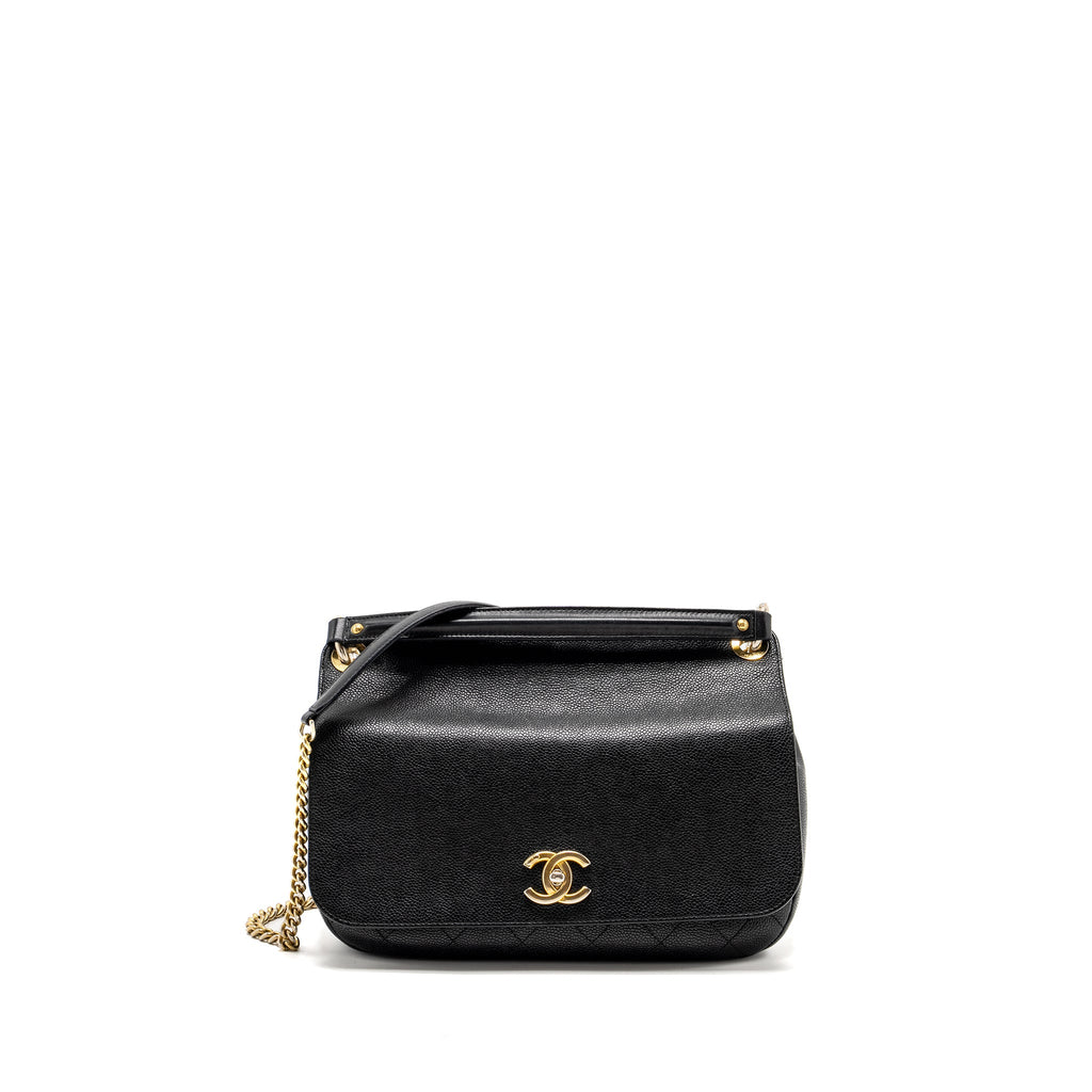 CHANEL LARGE TOP HANDLE FLAP BAG GRAINED CALFSKIN BLACK GHW