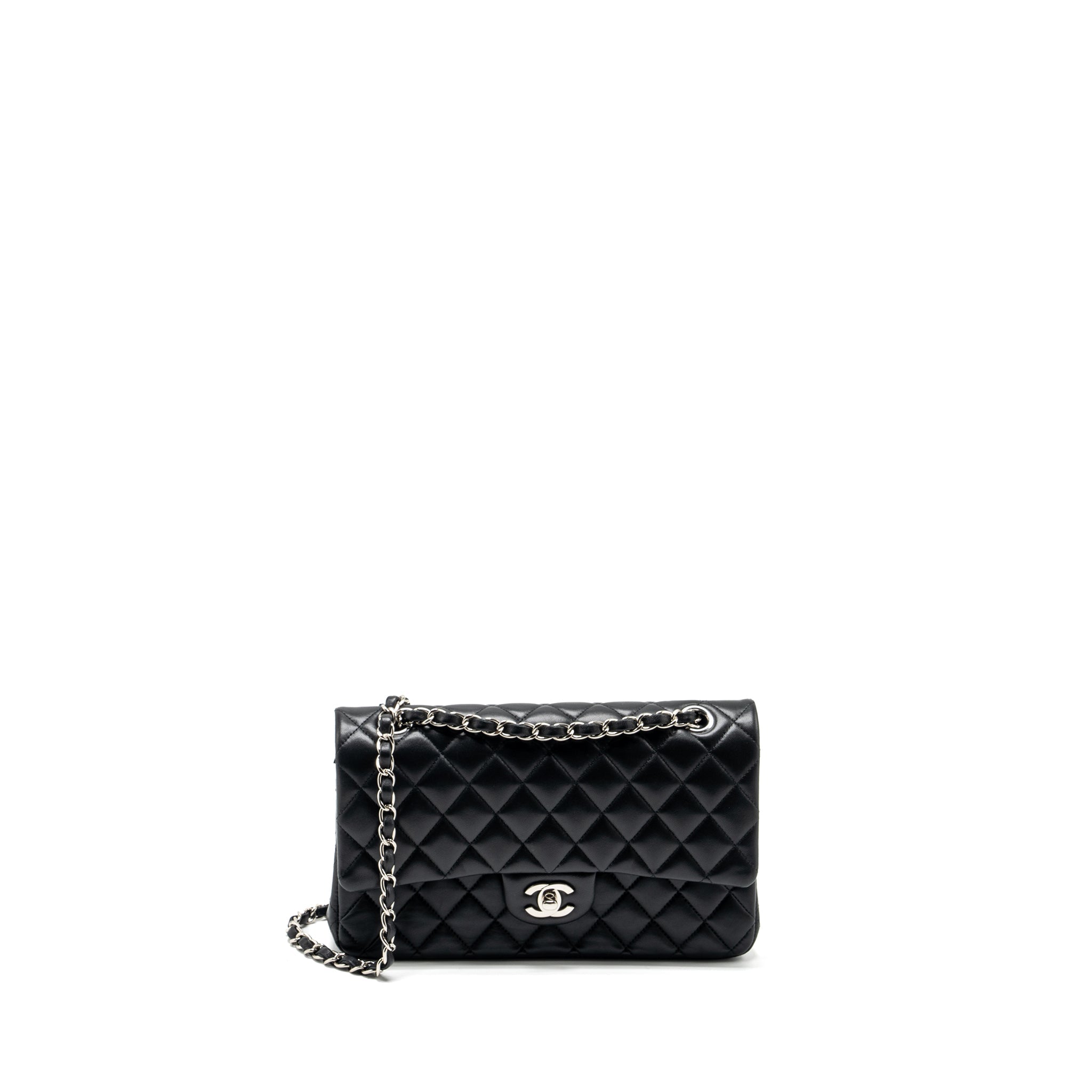CHANEL MEDIUM CLASSIC DOUBLE FLAP BAG LAMBSKIN BLACK SHW