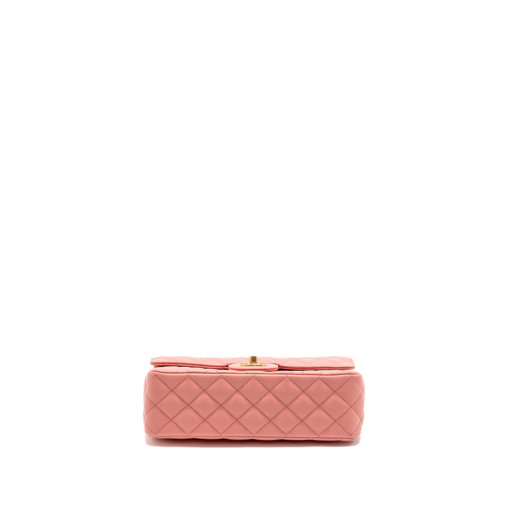 CHANEL 23K DETAIL TOP HANDLE FLAP BAG LAMBSKIN PINK GHW (MICROCHIP)