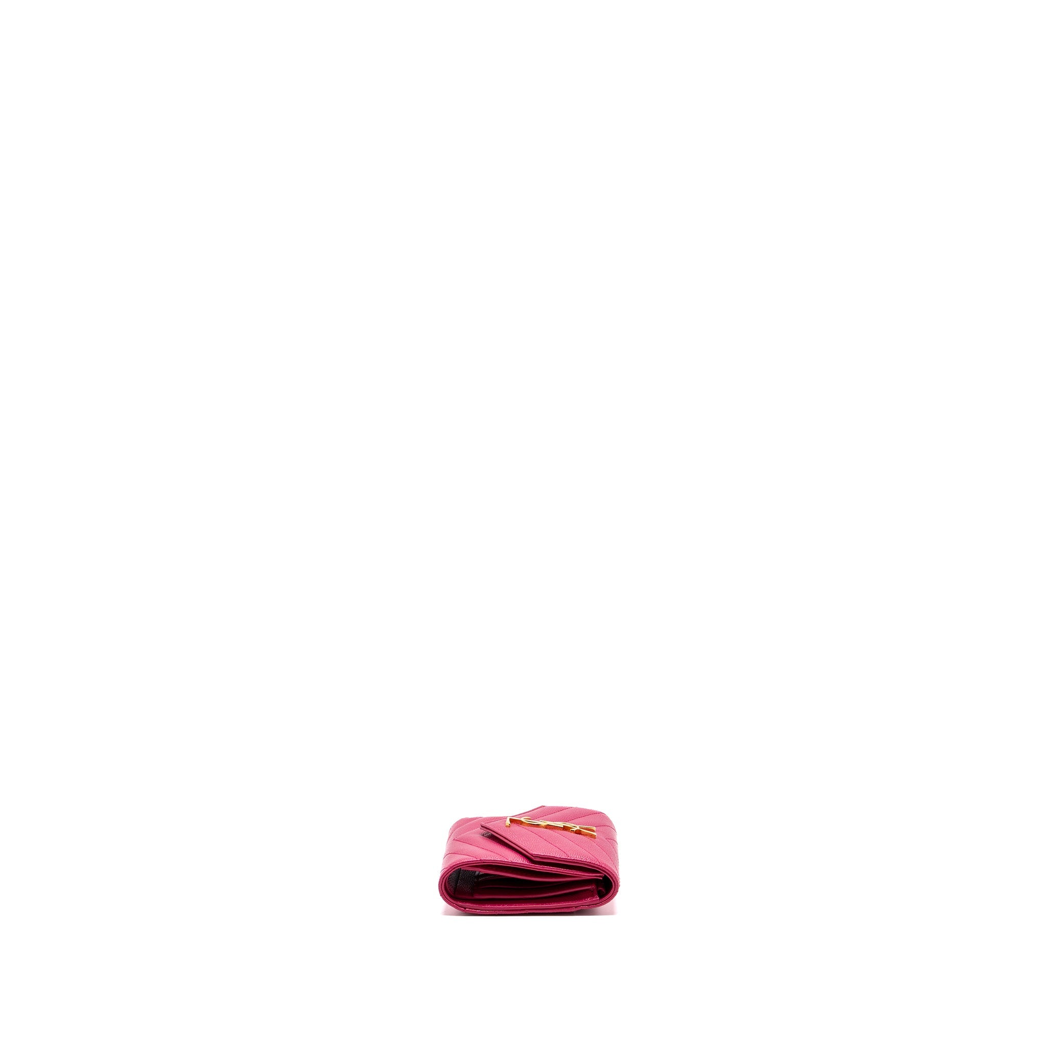 SAINT LAURENT COMPACT TRI-FOLD WALLET CALFSKIN PINK GHW