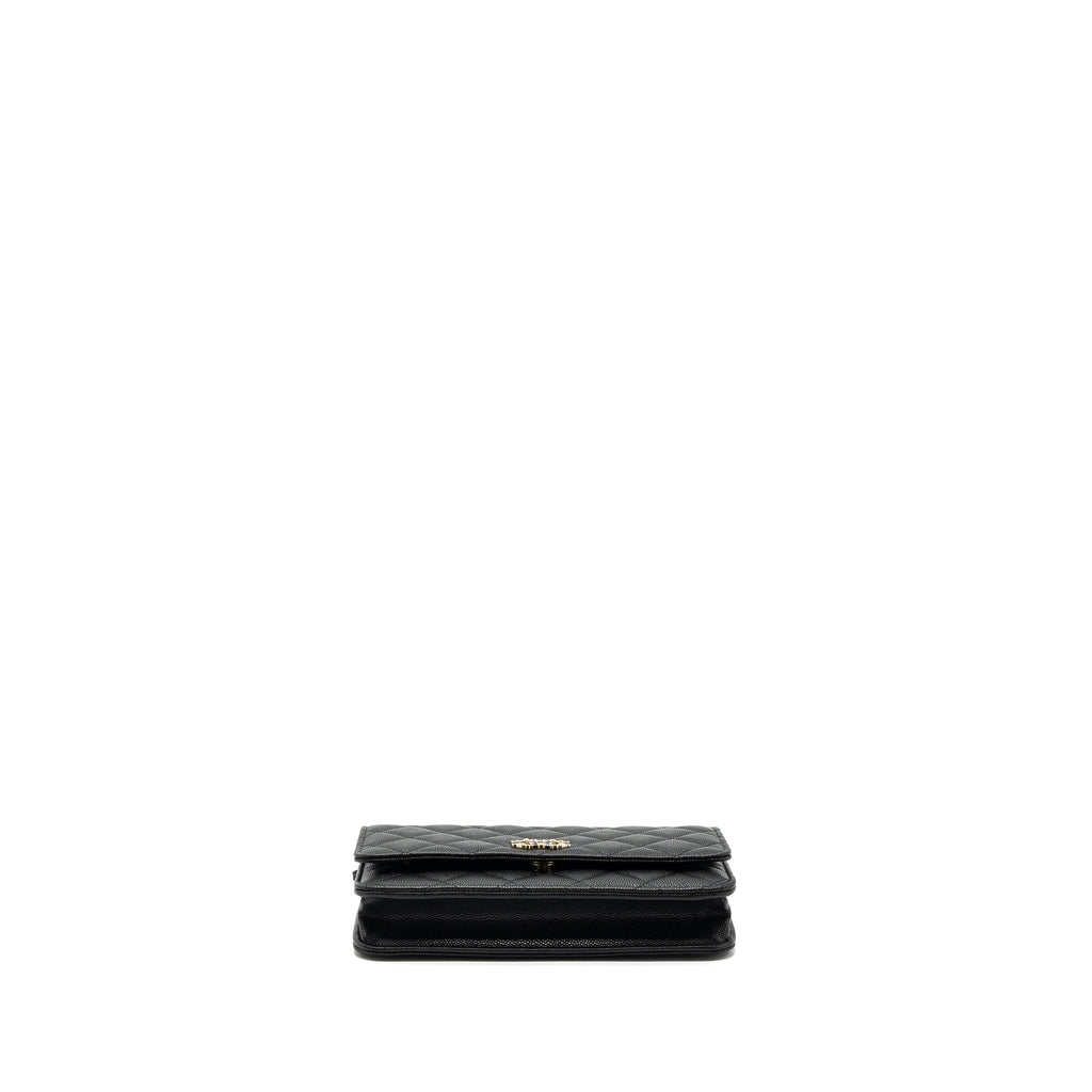 CHANEL 23K DETAILED CC LOGO WALLET ON CHAIN CAVIAR BLACK LGHW (MICROCHIP)