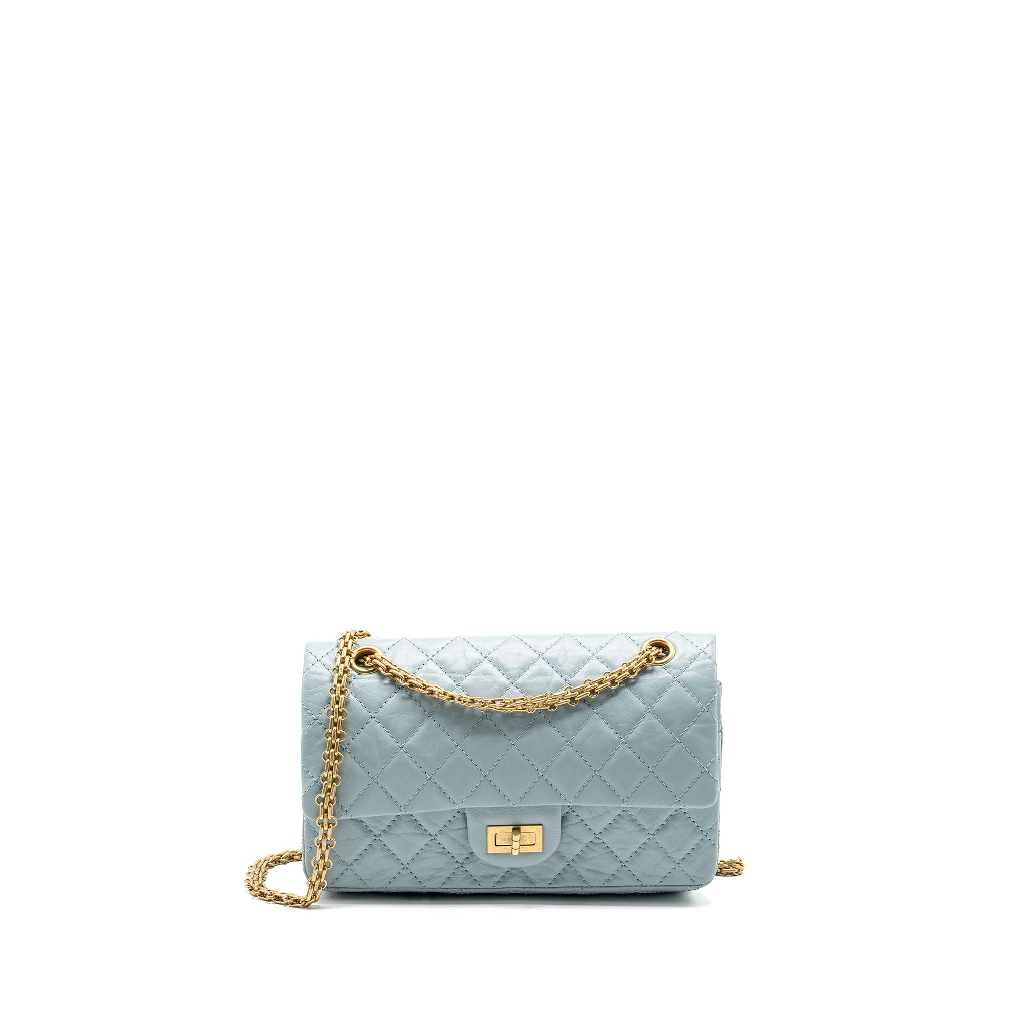 CHANEL SMALL 2.55 226 REISSUE DOUBLE FLAP BAG CALFSKIN LIGHT BLUE GHW (MICROCHIP)