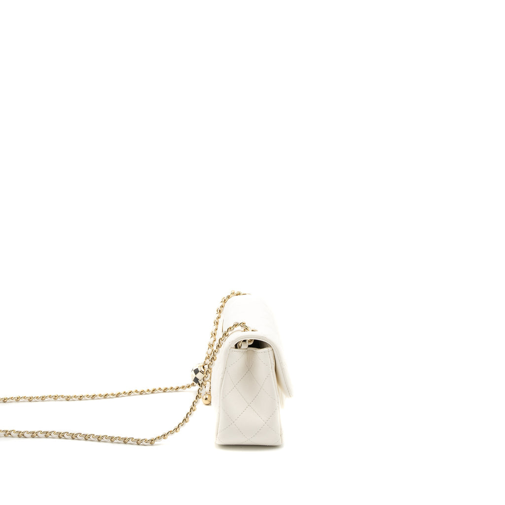 CHANEL 23C PEARL CRUSH MINI RECTANGULAR FLAP BAG LAMBSKIN WHITE LGHW (MICROCHIP)