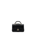 CHANEL TOP HANDLE MINI RECTANGULAR FLAP BAG LAMBSKIN BLACK LGHW (MICROCHIP )