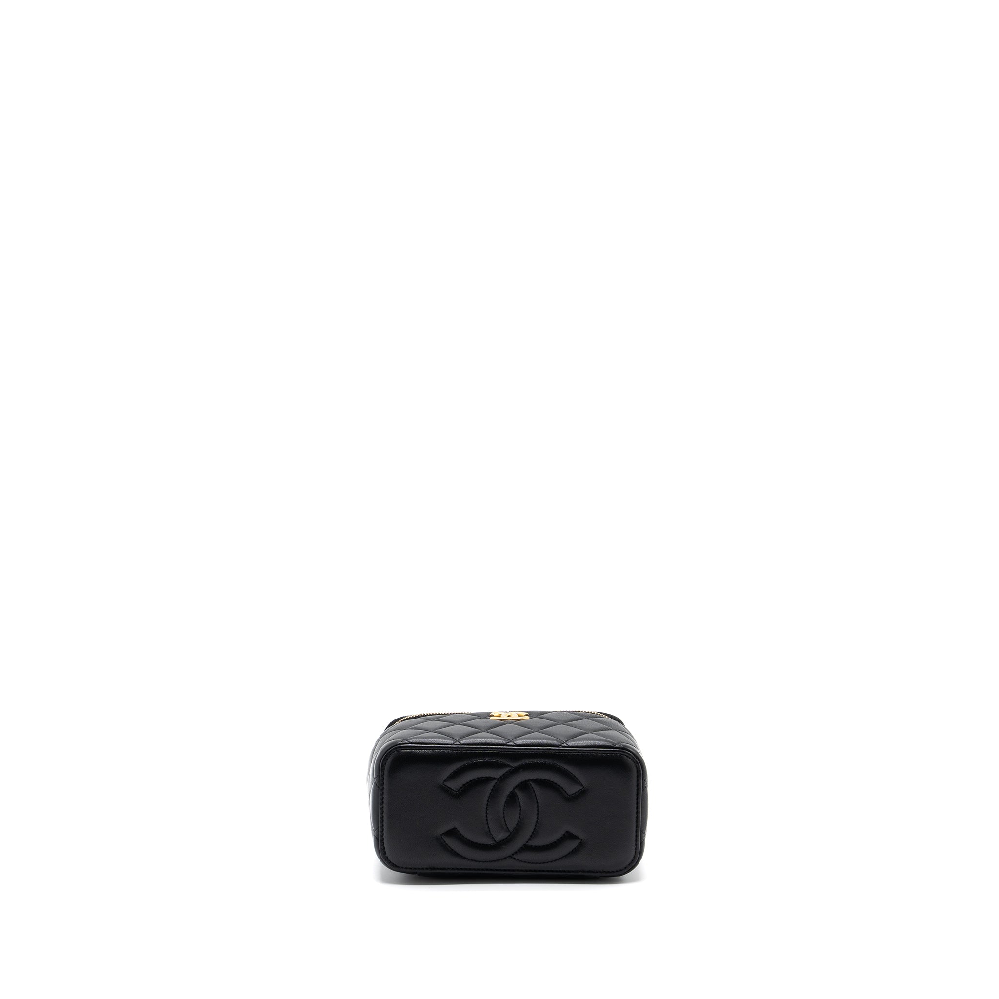 CHANEL TOP HANDLE LONG VANITY LAMBSKIN BLACK GHW (MICROCHIP)