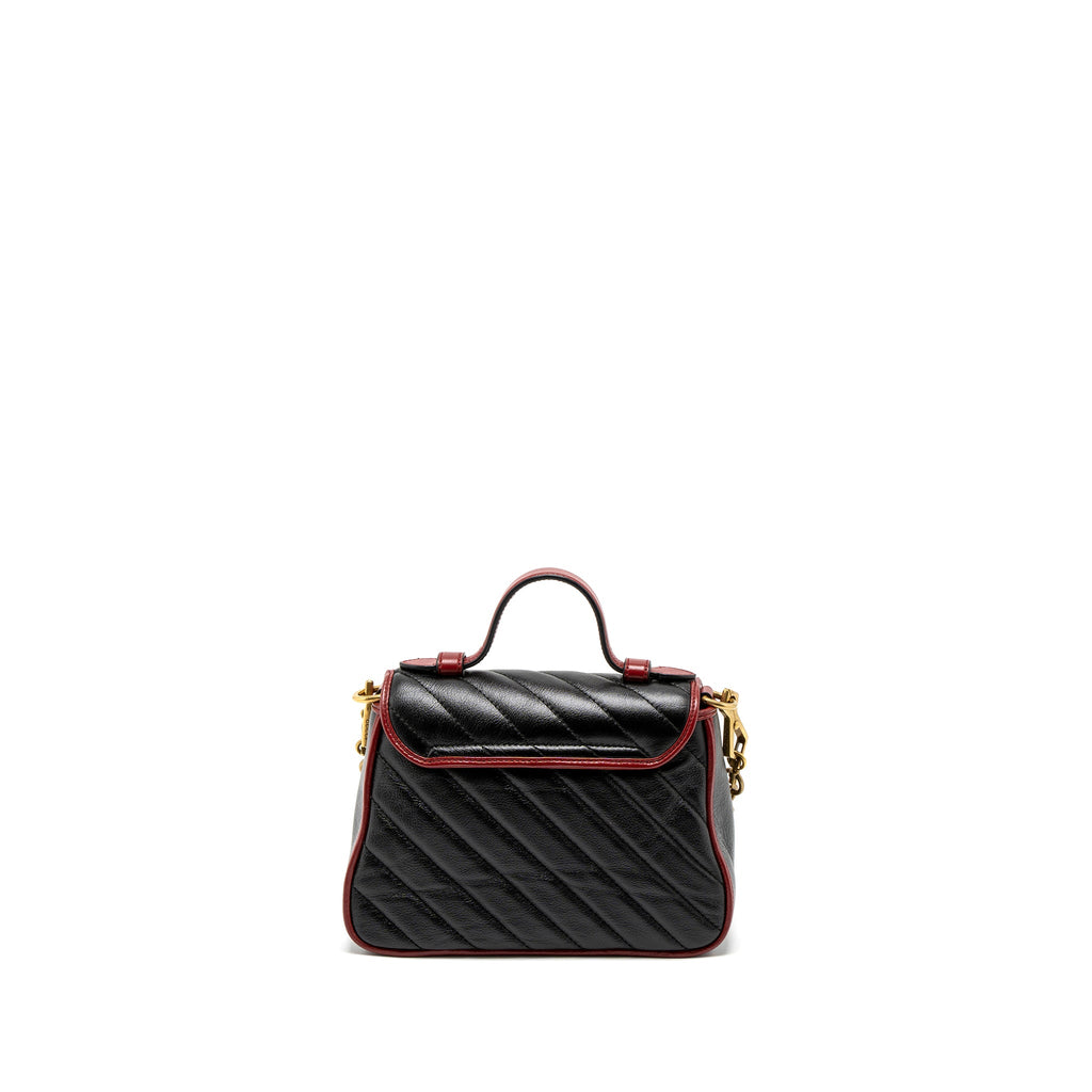 GUCCI GG MARMONT MINI TOP HANDLE BAG CALFSKIN BLACK/RED GHW