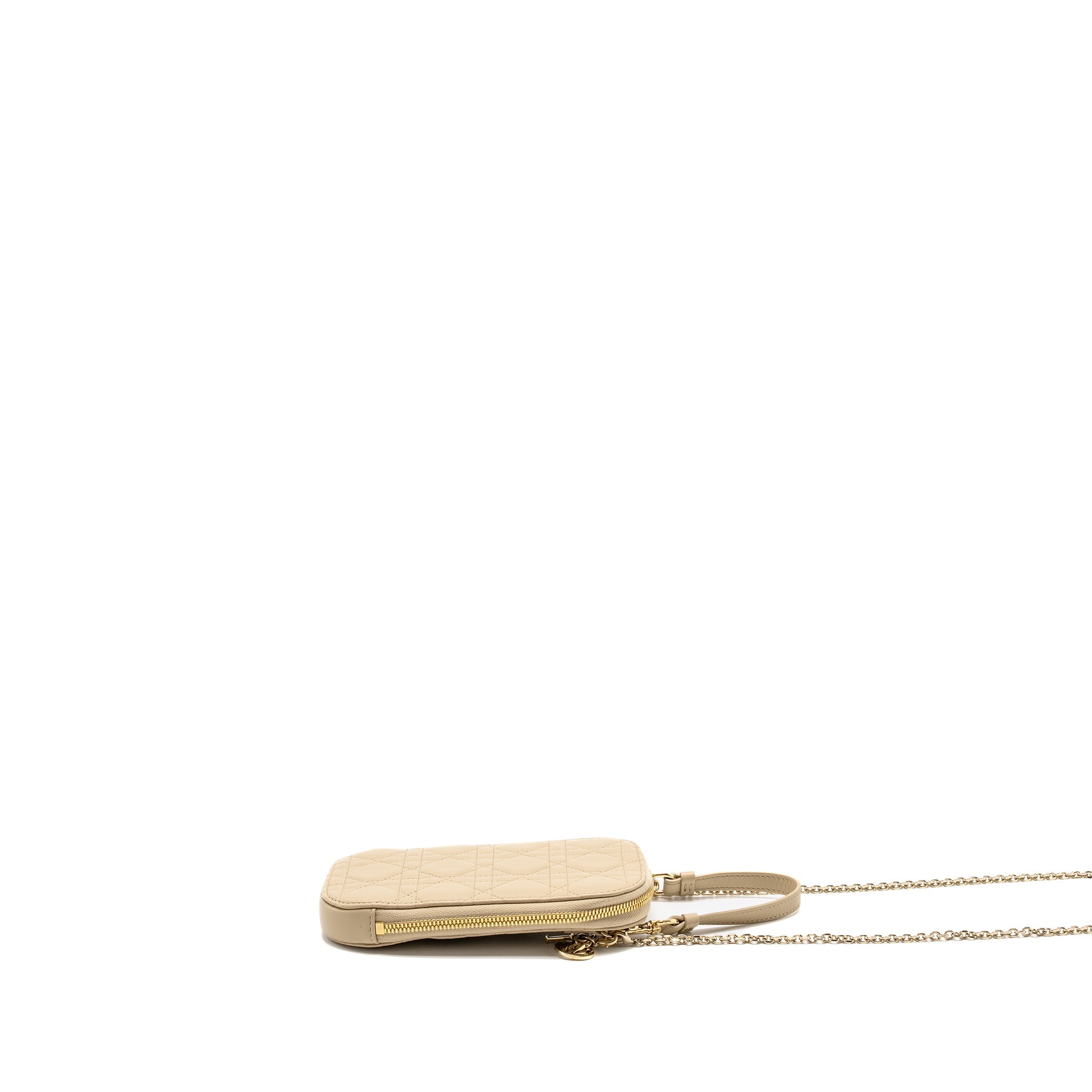 DIOR LADY DIOR CALL'IN DIOR PHONE HOLDER CANNAGE LAMBSKIN BEIGE GHW