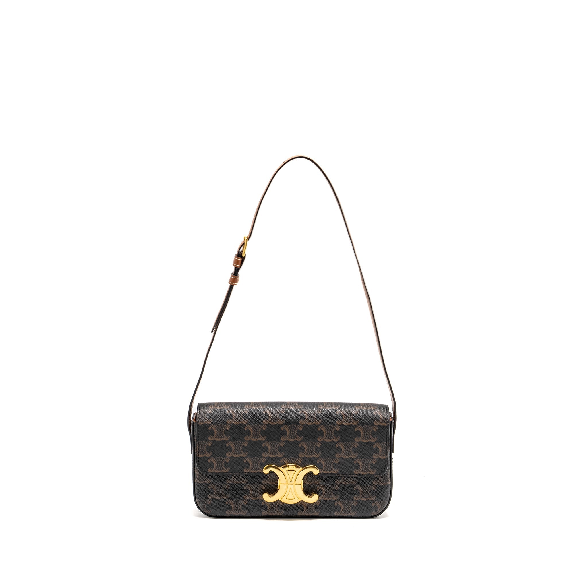 CELINE TRIOMPHE SHOULDER BAG TRIOMPHE CANVAS/CALFSKIN TAN GHW