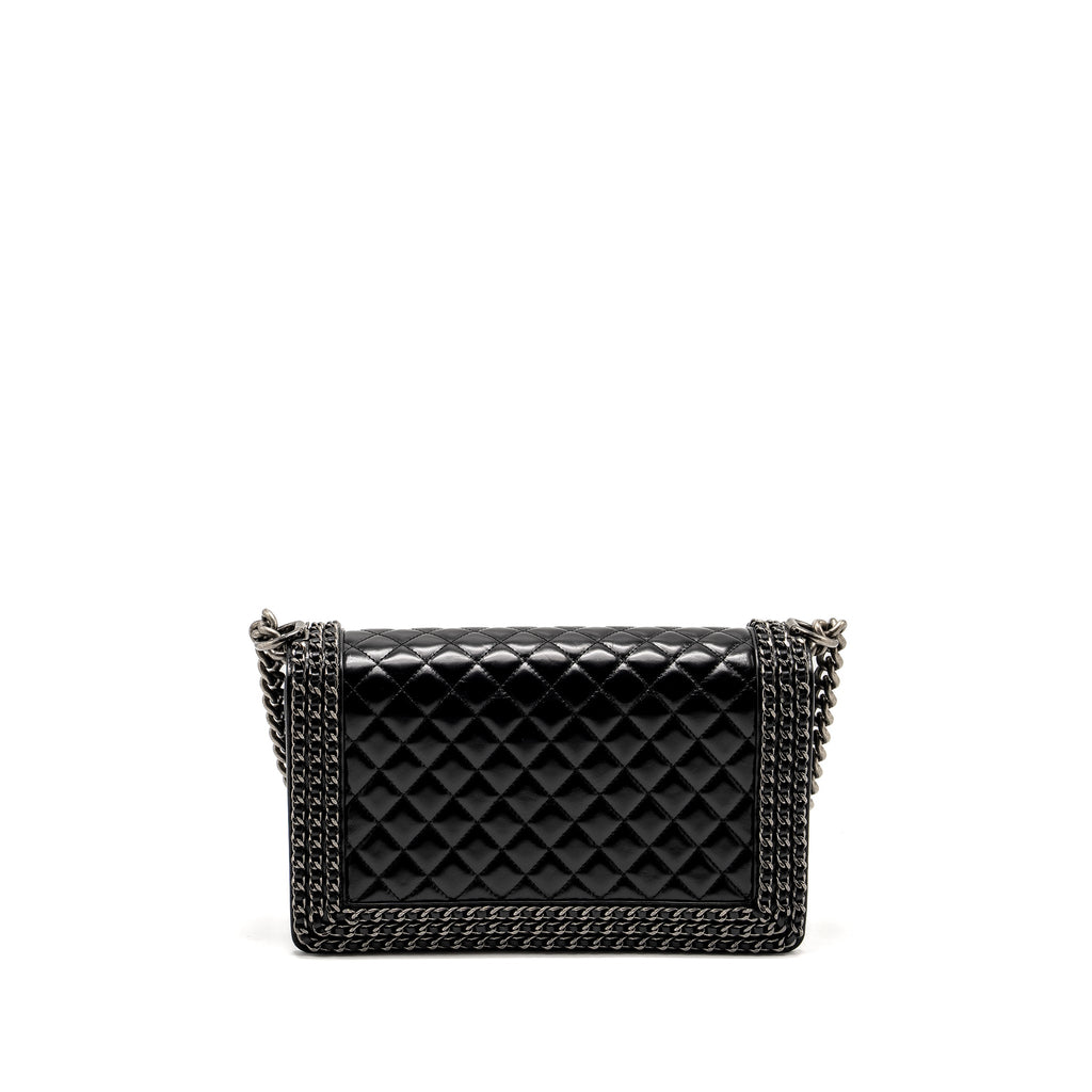 CHANEL NEW MEDIUM CHAIN EDGE BOY BAG CALFSKIN BLACK RUTHENIUM SHW