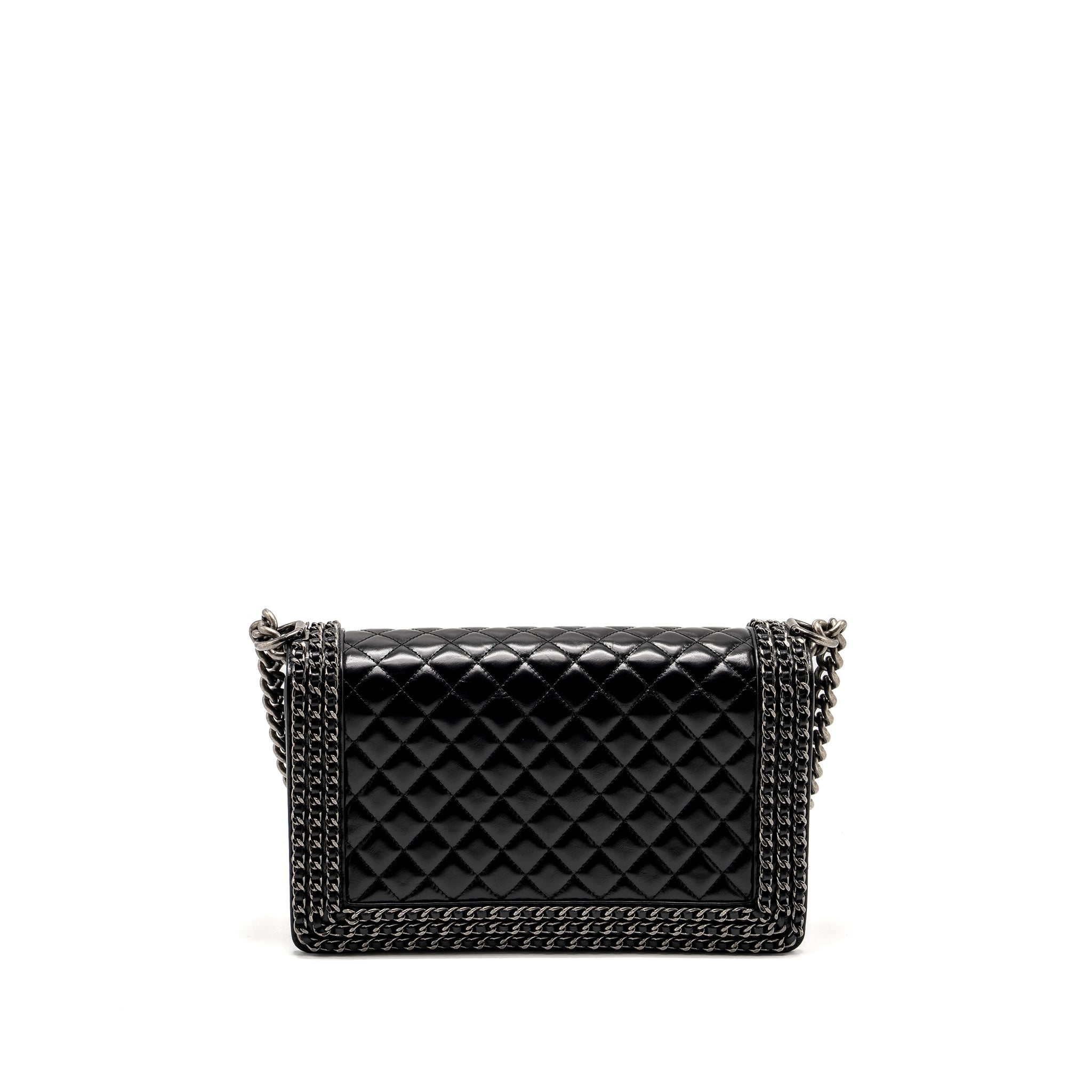 CHANEL NEW MEDIUM CHAIN EDGE BOY BAG CALFSKIN BLACK RUTHENIUM SHW