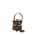 FENDI MON TRESOR BUCKET BAG SHEARLING ZUCCA PINK/BLACK GHW