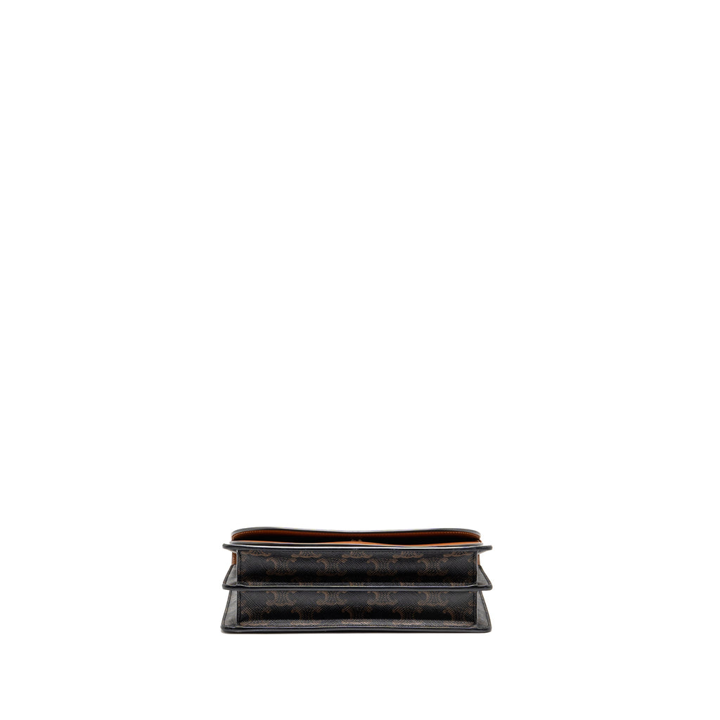 CELINE WALLET ON STRAP TRIOMPHE CANVAS / SMOOTH LAMBSKIN TAN GHW