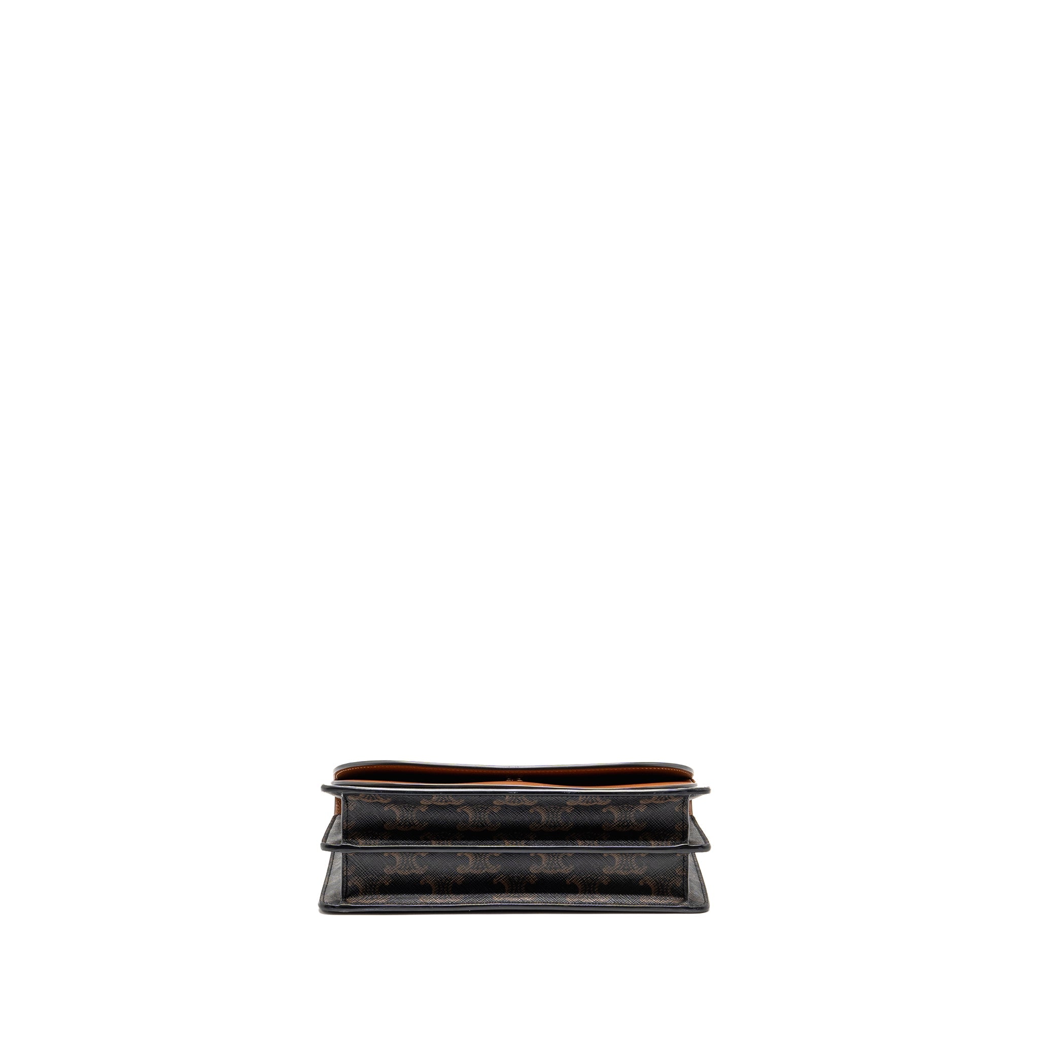 CELINE WALLET ON STRAP TRIOMPHE CANVAS / SMOOTH LAMBSKIN TAN GHW