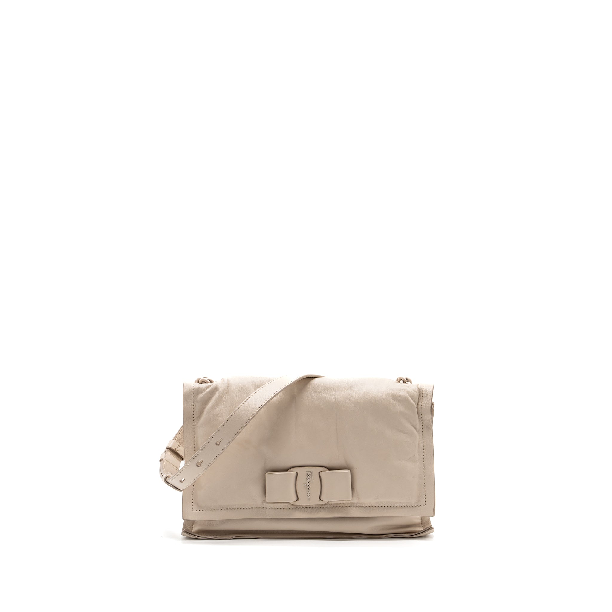 SALVATORE FERRAGAMO SMALL VIVA BOW SHOULDER BAG CREAM AND SHW