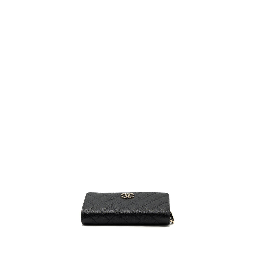 CHANEL 23K DETAILED CC LOGO WALLET ON CHAIN CAVIAR BLACK LGHW (MICROCHIP)