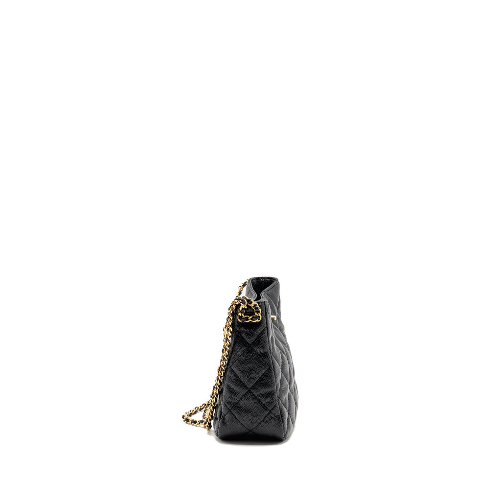 CHANEL QUILTED HOBO CAVIAR BLACK GHW (MICROCHIP)
