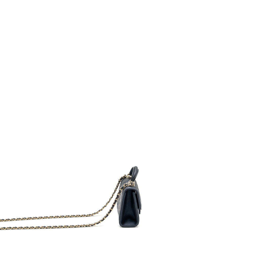 CHANEL TOP HANDLE MINI FLAP BAG LAMBSKIN METALLIC BLUE LGHW (MICROCHIP)