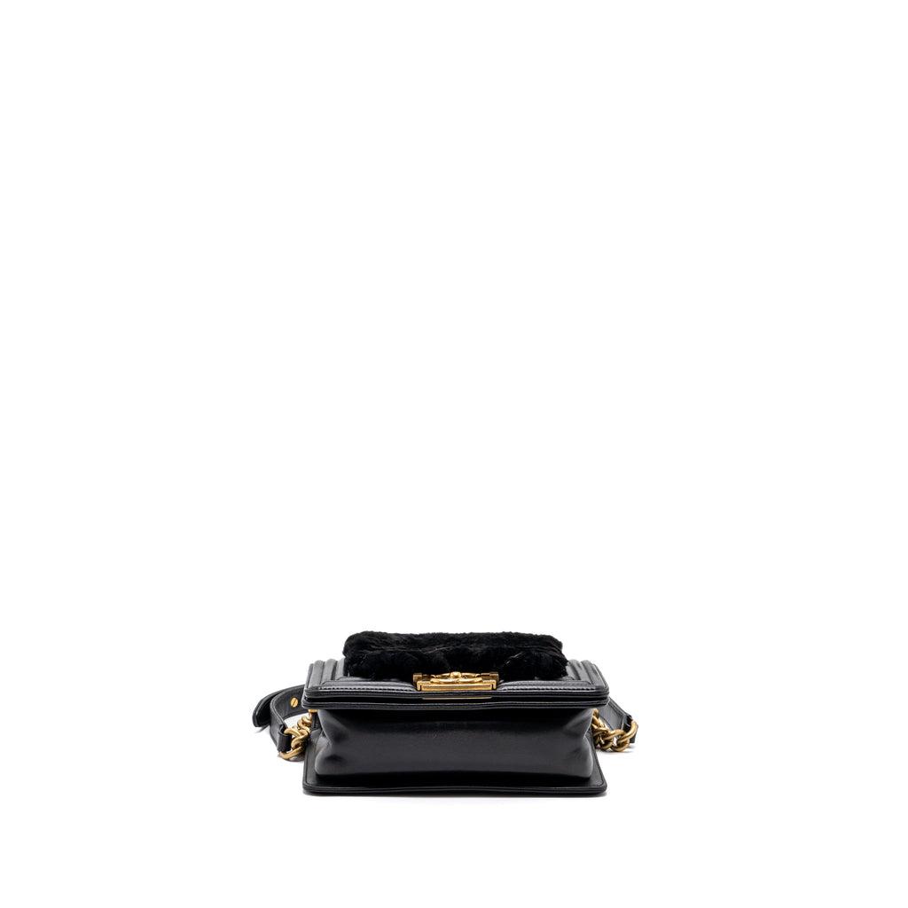 CHANEL SMALL BOY BAG RABBIT HAIR LIMITED EDITION LAMBSKIN BLACK GHW