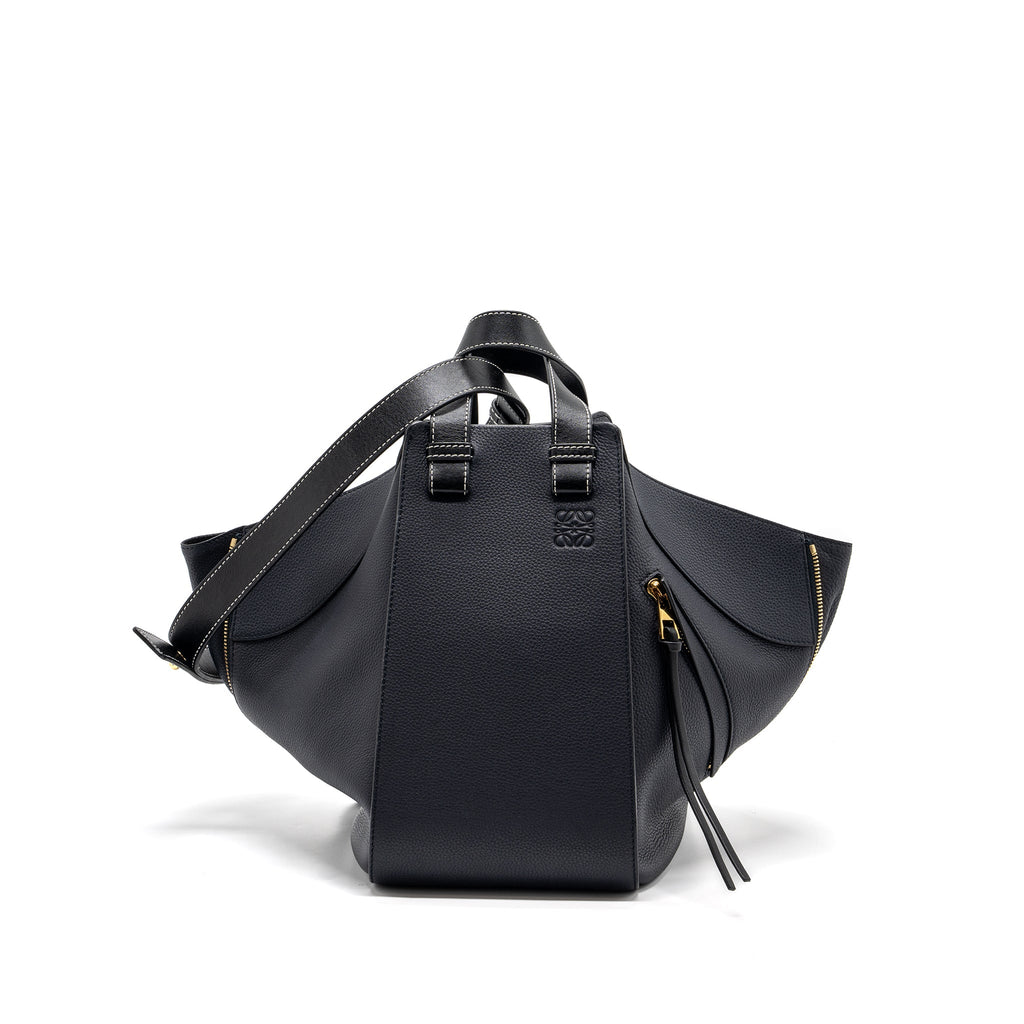 LOEWE MEDIUM HAMMOCK BAG GRAINED CALFSKIN DARK BLUE GHW
