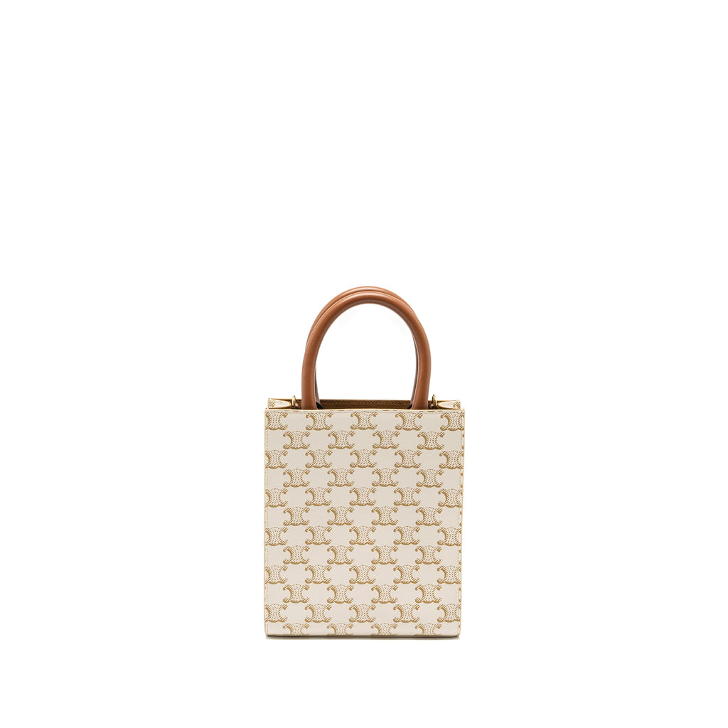 CELINE MINI VERTICAL CABAS IN TRIOMPHE CANVAS/CALFSKIN WHITE GHW
