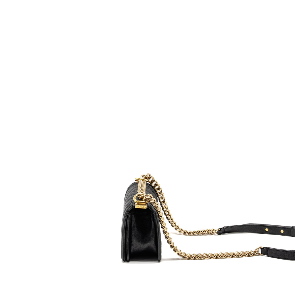 CHANEL CHEVRON SMALL BOY BAG CAVIAR BLACK GHW